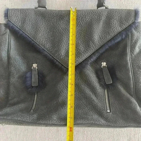 RomyGold Gray Leather Handbag With Gray Fur Trim - Picture 10 of 14